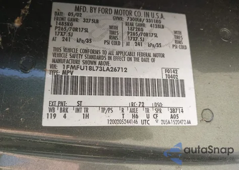 2003 Ford Expedition Eddie Bauer из США, поврежденный, VIN 1FMFU18L73LA26712